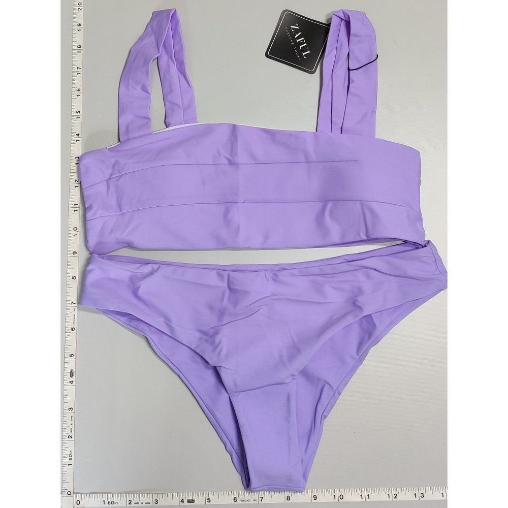 NWT ZAFUL Medium Wide band layered bandeau bikini set Light Purple